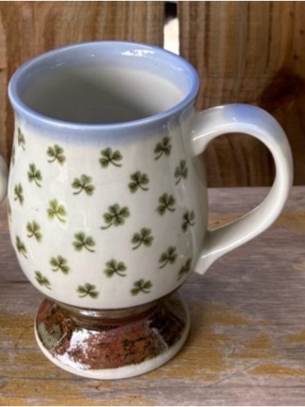Otagiri Stoneware Footed Shamrock Design Coffee Mug Size 8oz